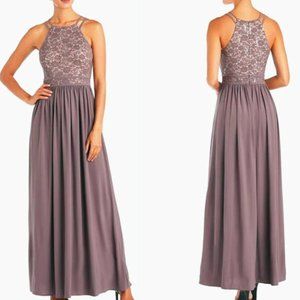 Nightway Lace-Top Gown Sequin Evening Formal Dress